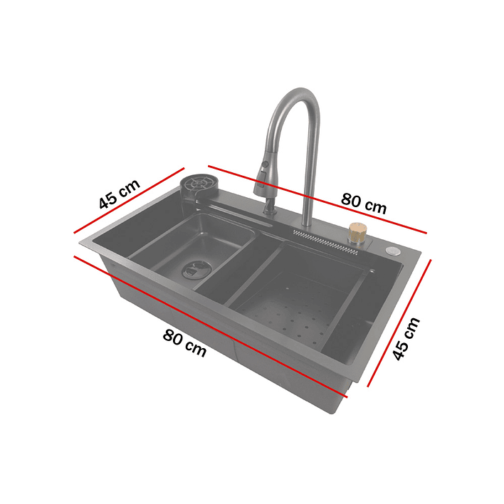 Lavaplatos Americano Premium con Monomando y Cascada Joytek Negro 80x45x22 cm 15