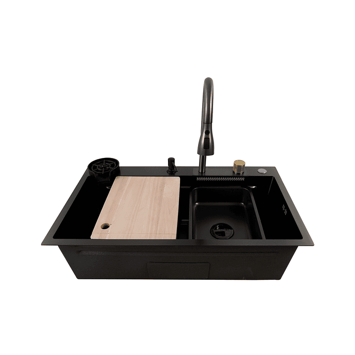 Lavaplatos Americano Premium con Monomando y Cascada Joytek Negro 80x45x22 cm 9