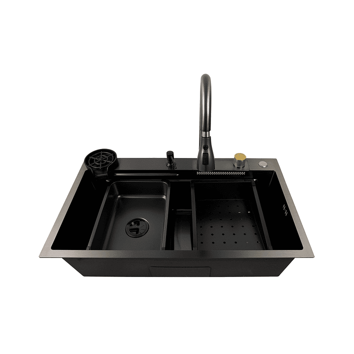 Lavaplatos Americano Premium con Monomando y Cascada Joytek Negro 80x45x22 cm 10