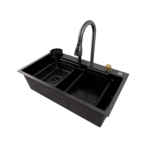 Lavaplatos Americano Premium con Monomando y Cascada Joytek Negro 80x45x22 cm 11