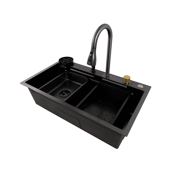 Lavaplatos Americano Premium con Monomando y Cascada Joytek Negro 80x45x22 cm 11