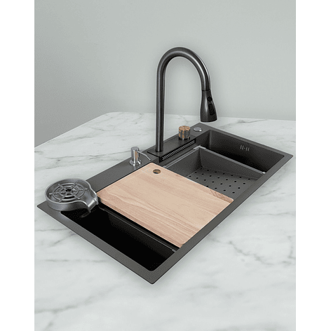 Lavaplatos Americano Premium con Monomando y Cascada Joytek Gris 80x45x22 cm 1