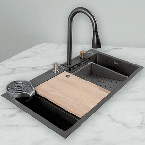 Lavaplatos Americano Premium con Monomando y Cascada Joytek Gris 80x45x22 cm