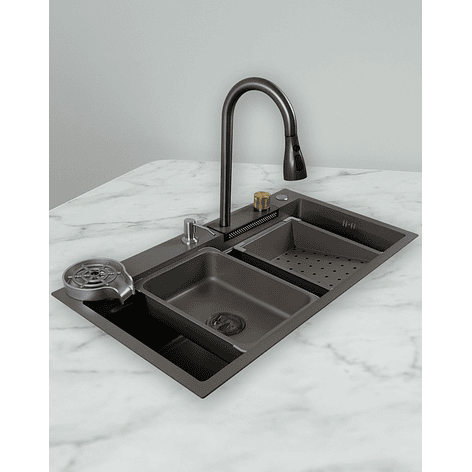 Lavaplatos Americano Premium con Monomando y Cascada Joytek Gris 80x45x22 cm 2