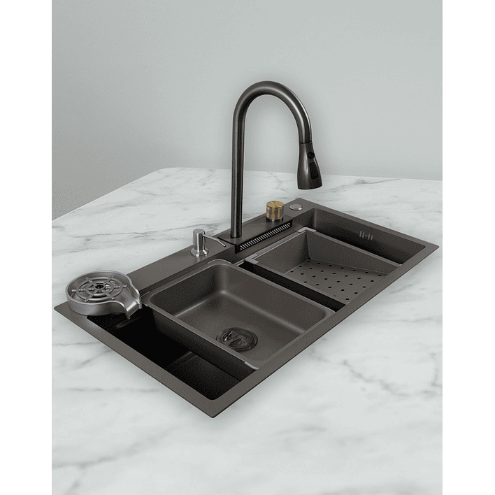 Lavaplatos Americano Premium con Monomando y Cascada Joytek Gris 80x45x22 cm 2