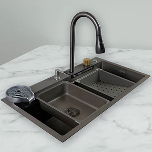 Lavaplatos Americano Premium con Monomando y Cascada Joytek Gris 80x45x22 cm