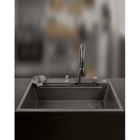 Lavaplatos Americano Premium con Monomando y Cascada Joytek Gris 80x45x22 cm 3