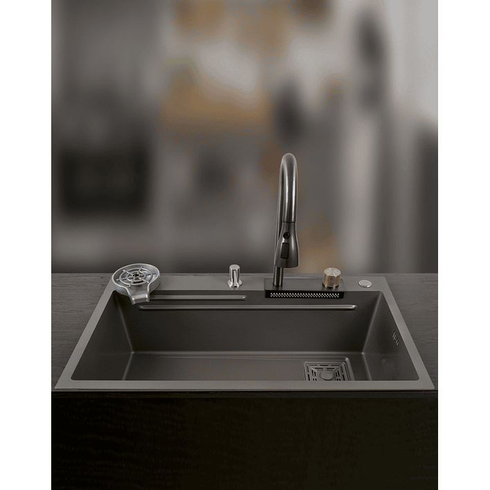 Lavaplatos Americano Premium con Monomando y Cascada Joytek Gris 80x45x22 cm 3