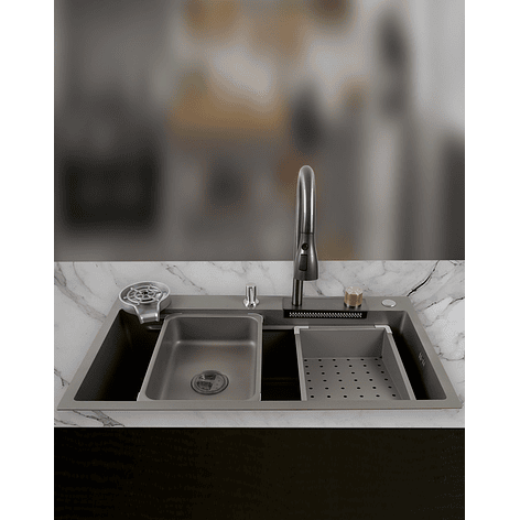 Lavaplatos Americano Premium con Monomando y Cascada Joytek Gris 80x45x22 cm 4