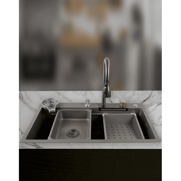 Lavaplatos Americano Premium con Monomando y Cascada Joytek Gris 80x45x22 cm 4