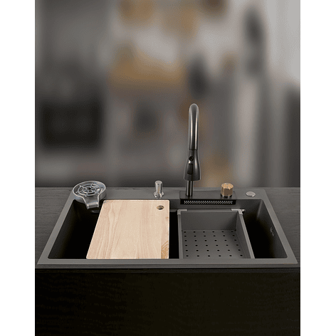 Lavaplatos Americano Premium con Monomando y Cascada Joytek Gris 80x45x22 cm 5