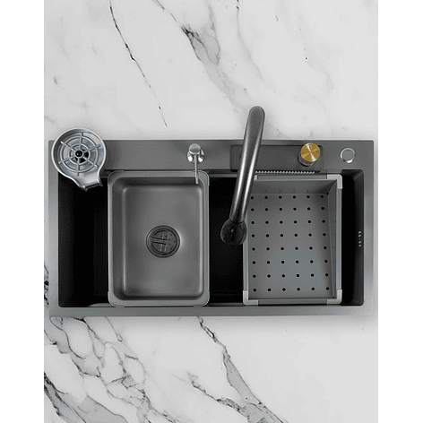 Lavaplatos Americano Premium con Monomando y Cascada Joytek Gris 80x45x22 cm 6