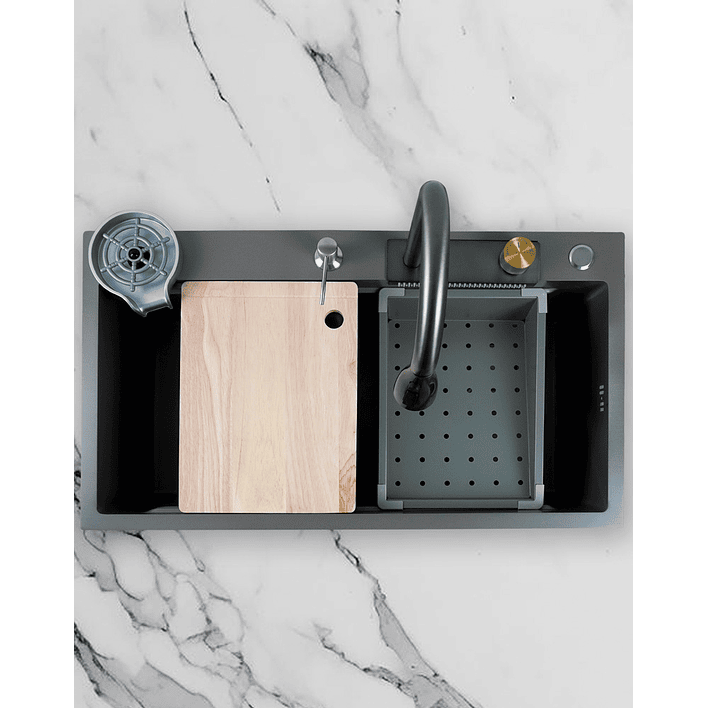 Lavaplatos Americano Premium con Monomando y Cascada Joytek Gris 80x45x22 cm 7