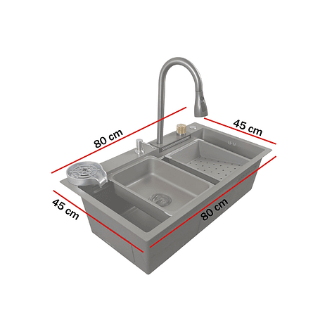 Lavaplatos Americano Premium con Monomando y Cascada Joytek Gris 80x45x22 cm 14