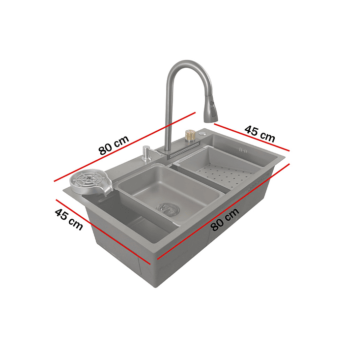 Lavaplatos Americano Premium con Monomando y Cascada Joytek Gris 80x45x22 cm 14