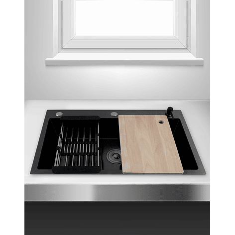 Lavaplatos Americano con Canasto y Tabla Joytek Negro 75x45x19 cm 1