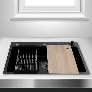 Lavaplatos Americano con Canasto y Tabla Joytek Negro 75x45x19 cm