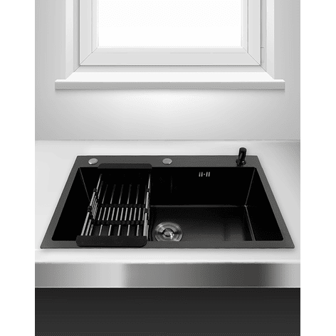 Lavaplatos Americano con Canasto y Tabla Joytek Negro 75x45x19 cm 5