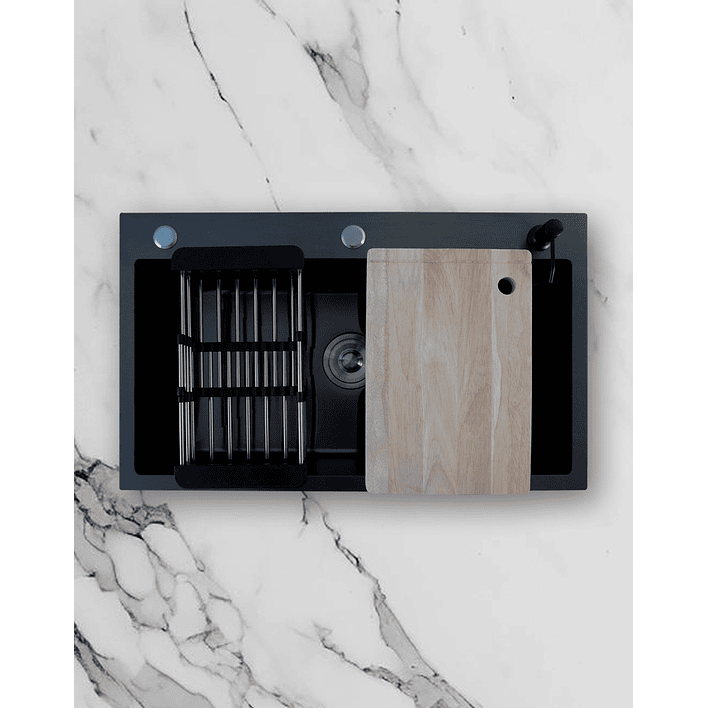 Lavaplatos Americano con Canasto y Tabla Joytek Negro 75x45x19 cm 10
