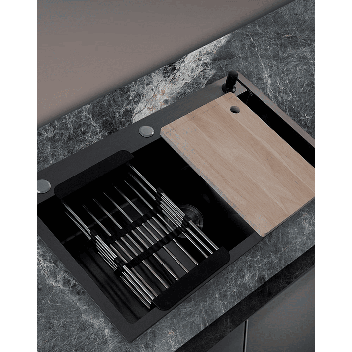 Lavaplatos Americano con Canasto y Tabla Joytek Negro 75x45x19 cm 7