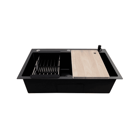 Lavaplatos Americano con Canasto y Tabla Joytek Negro 75x45x19 cm 2