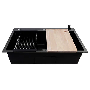 Lavaplatos Americano con Canasto y Tabla Joytek Negro 75x45x19 cm