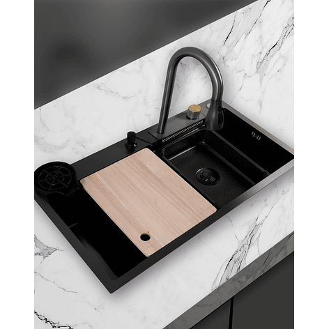 Lavaplatos Americano Premium con Monomando y Cascada Joytek Negro 75x45x22 cm 4