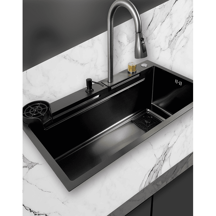 Lavaplatos Americano Premium con Monomando y Cascada Joytek Negro 75x45x22 cm 5
