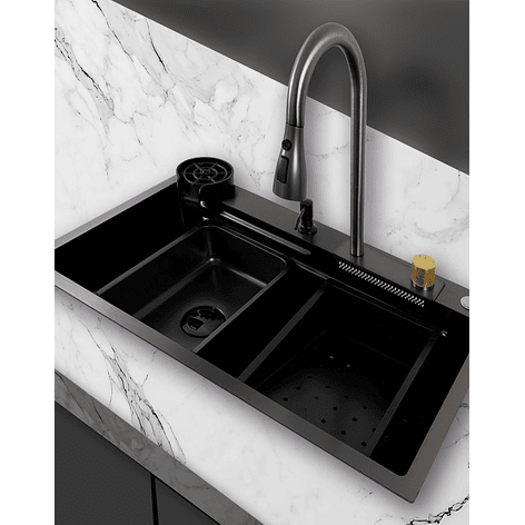 Lavaplatos Americano Premium con Monomando y Cascada Joytek Negro 75x45x22 cm 6