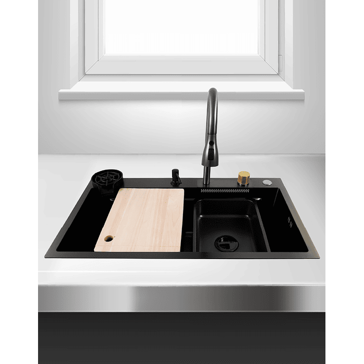 Lavaplatos Americano Premium con Monomando y Cascada Joytek Negro 75x45x22 cm 1