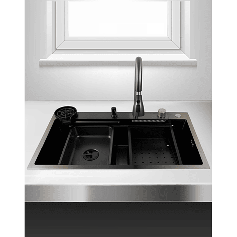 Lavaplatos Americano Premium con Monomando y Cascada Joytek Negro 75x45x22 cm 2