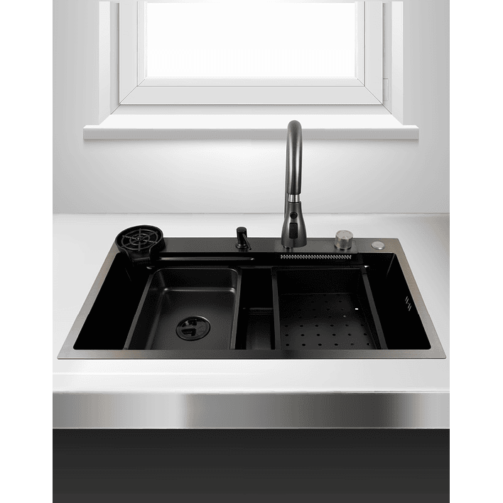 Lavaplatos Americano Premium con Monomando y Cascada Joytek Negro 75x45x22 cm 2