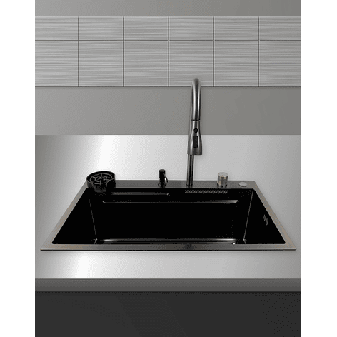 Lavaplatos Americano Premium con Monomando y Cascada Joytek Negro 75x45x22 cm 3