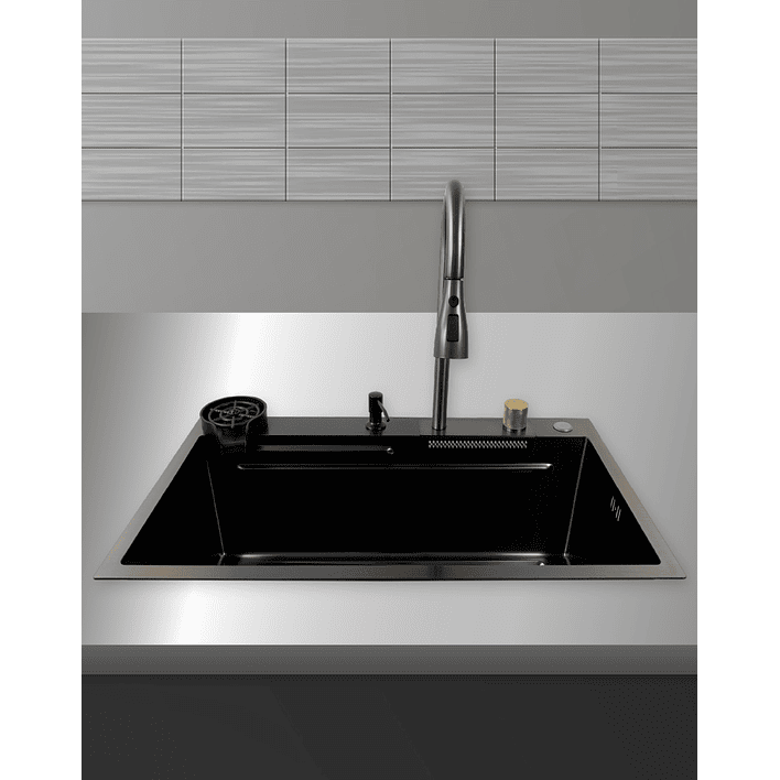 Lavaplatos Americano Premium con Monomando y Cascada Joytek Negro 75x45x22 cm 3