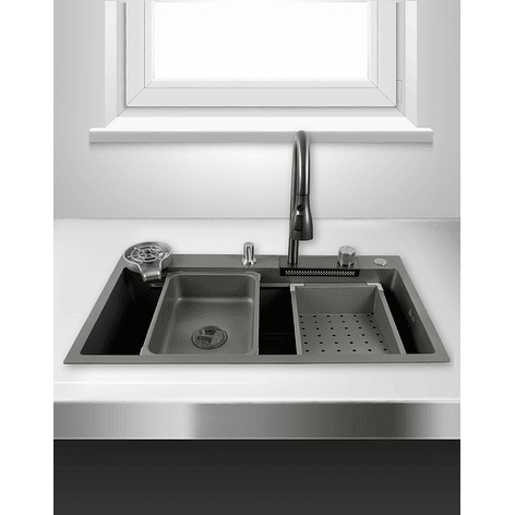 Lavaplatos Americano Premium con Monomando y Cascada Joytek Gris 75x45x22 cm 2