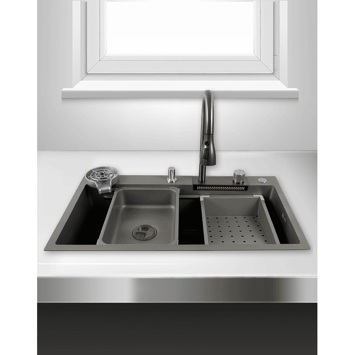 Lavaplatos Americano Premium con Monomando y Cascada Joytek Gris 75x45x22 cm 2