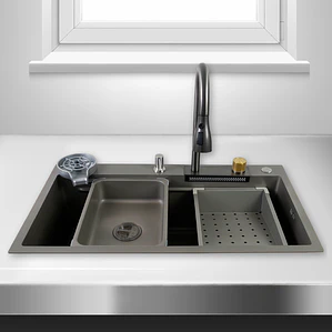 Lavaplatos Americano Premium con Monomando y Cascada Joytek Gris 75x45x22 cm