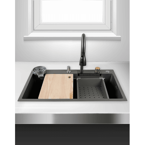 Lavaplatos Americano Premium con Monomando y Cascada Joytek Gris 75x45x22 cm 1