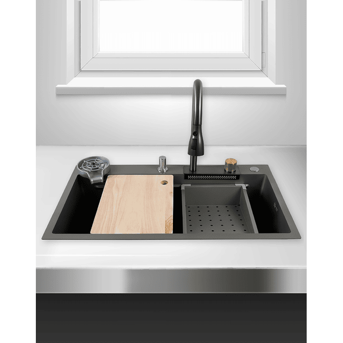 Lavaplatos Americano Premium con Monomando y Cascada Joytek Gris 75x45x22 cm 1