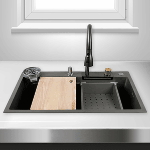 Lavaplatos Americano Premium con Monomando y Cascada Joytek Gris 75x45x22 cm