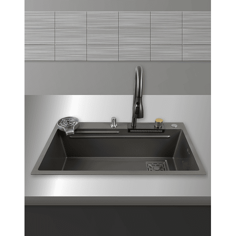 Lavaplatos Americano Premium con Monomando y Cascada Joytek Gris 75x45x22 cm 3
