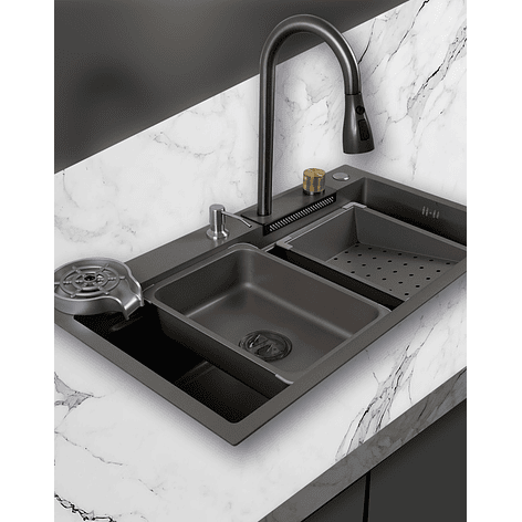 Lavaplatos Americano Premium con Monomando y Cascada Joytek Gris 75x45x22 cm 5