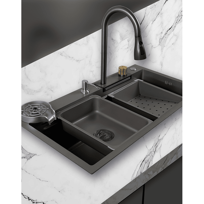 Lavaplatos Americano Premium con Monomando y Cascada Joytek Gris 75x45x22 cm 5