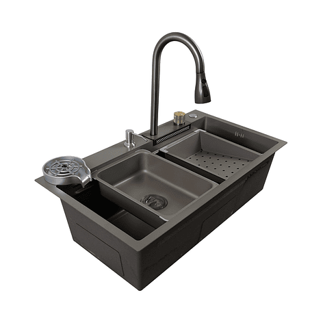 Lavaplatos Americano Premium con Monomando y Cascada Joytek Gris 75x45x22 cm 8