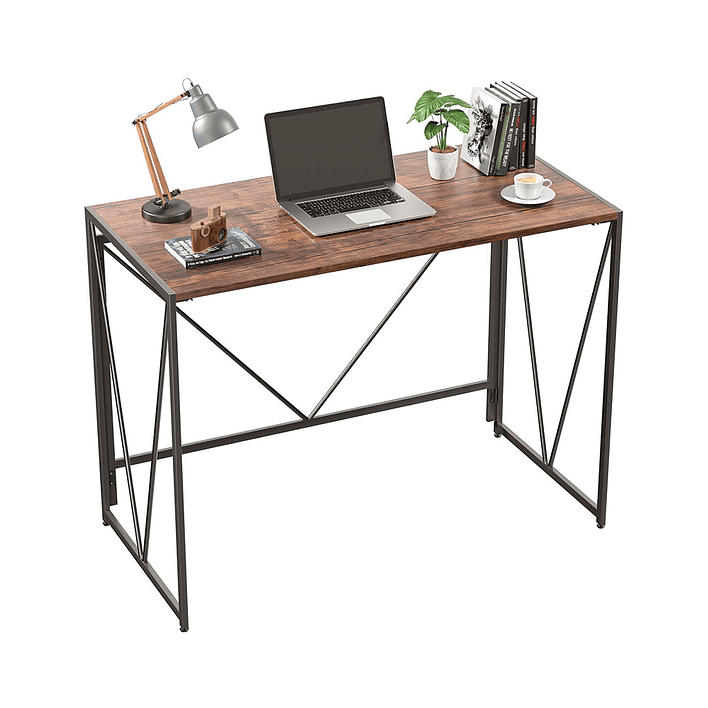 Mesa Escritorio Plegable de Metal y Madera Castaño 100x50x75 cm 4
