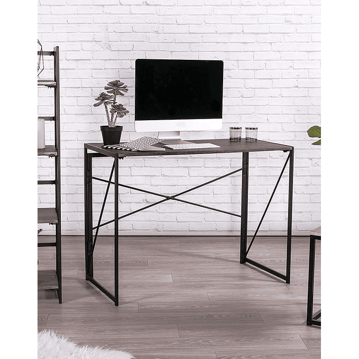 Mesa Escritorio Plegable de Metal y Madera Castaño 100x50x75 cm 5