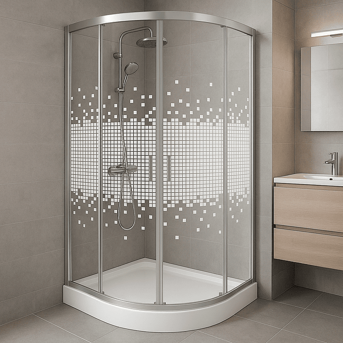 Shower Door Curvo Elegant Joytek Mosaicos Blancos con Receptáculo 90x90 cm 3