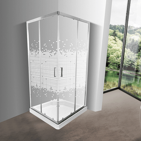 Shower Door Elegant Joytek Mosaico Blanco con Receptáculo  90x90 cm 2