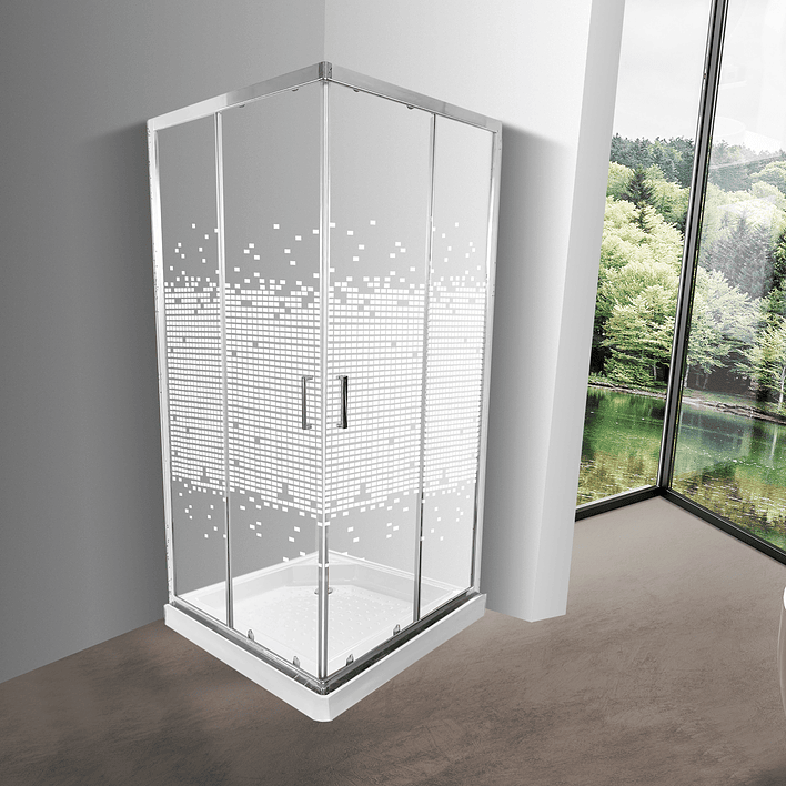 Shower Door Elegant Joytek Mosaico Blanco con Receptáculo  90x90 cm 2