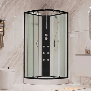Cabina de Ducha Curva Negra B004 90x90x220 cm 6mm (Sin Techo)